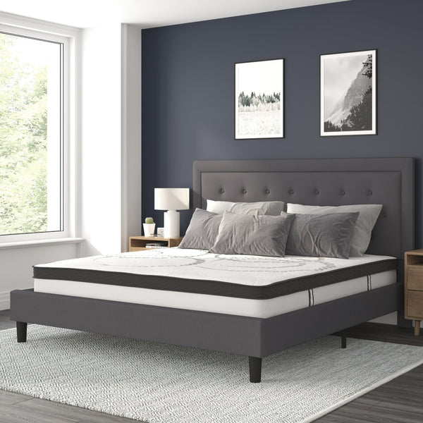 English Elm Roxbury Full Size Tufted Upholstered Platform Bed with 10" Pocket Spring Mattress for Ultimate Comfort Dark Gray In Stock. Usually ships in 24 - 48 business hours SL-BM10-32-GG