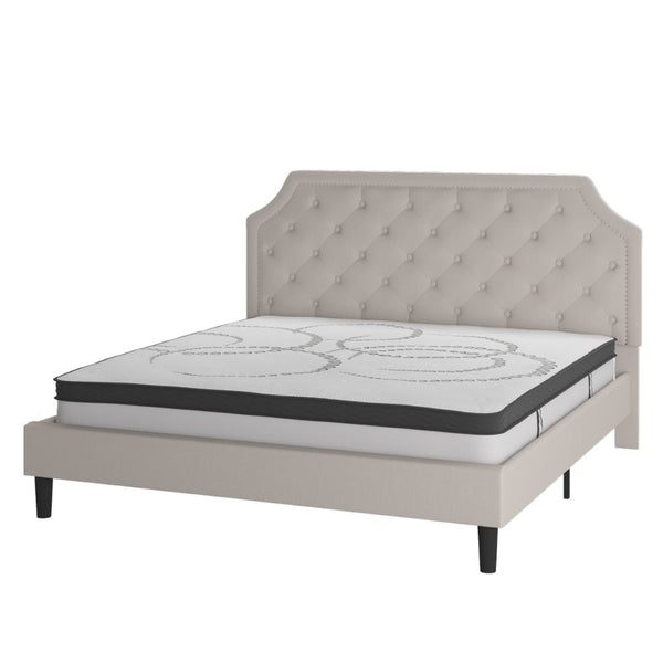 English Elm Brighton Full Size Tufted Upholstered Platform Bed with Pocket Spring Mattress for Modern Comfort Beige In Stock. Usually ships in 24 - 48 business hours SL-BM10-4-GG