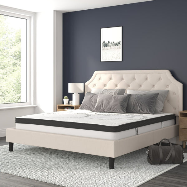 English Elm Brighton Full Size Tufted Upholstered Platform Bed with Pocket Spring Mattress for Modern Comfort Beige In Stock. Usually ships in 24 - 48 business hours SL-BM10-4-GG
