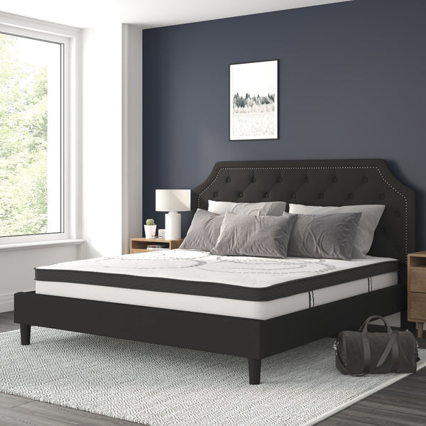 English Elm Brighton Full Size Tufted Upholstered Platform Bed with Pocket Spring Mattress for Modern Comfort Black In Stock. Usually ships in 24 - 48 business hours SL-BM10-8-GG