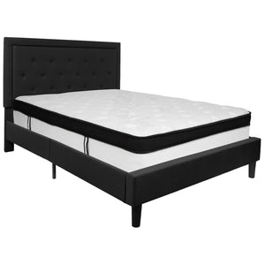 English Elm Roxbury Queen Size Tufted Upholstered Platform Bed with Hybrid Memory Foam Mattress for Comfort Black SL-BMF-23-GG