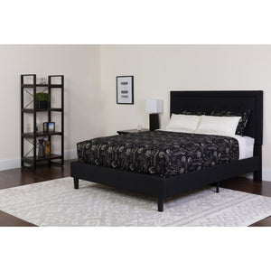English Elm Roxbury Queen Size Tufted Upholstered Platform Bed with Hybrid Memory Foam Mattress for Comfort Black SL-BMF-23-GG
