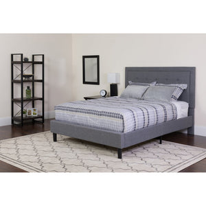 English Elm Roxbury Queen Size Tufted Upholstered Platform Bed with Hybrid Memory Foam Mattress for Comfort Light Gray SL-BMF-27-GG