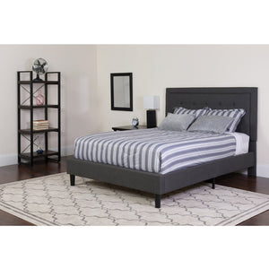 English Elm Roxbury Queen Size Tufted Upholstered Platform Bed with Hybrid Memory Foam Mattress for Comfort Dark Gray SL-BMF-31-GG
