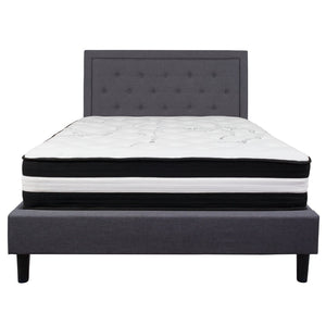 English Elm Roxbury Queen Size Tufted Upholstered Platform Bed with Hybrid Memory Foam Mattress for Comfort Dark Gray SL-BMF-31-GG