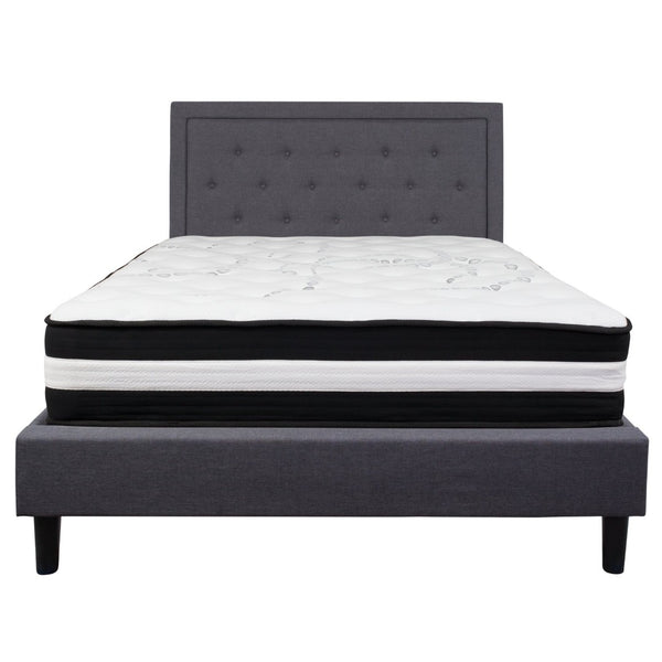 English Elm Roxbury Queen Size Tufted Upholstered Platform Bed with Hybrid Memory Foam Mattress for Comfort Dark Gray SL-BMF-31-GG