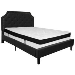 English Elm Brighton Queen Size Upholstered Platform Bed Set with Stylish Tufted Headboard & Hybrid Mattress Black SL-BMF-7-GG