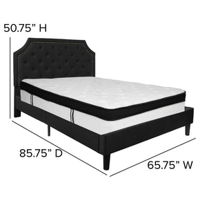 English Elm Brighton Queen Size Upholstered Platform Bed Set with Stylish Tufted Headboard & Hybrid Mattress Black SL-BMF-7-GG
