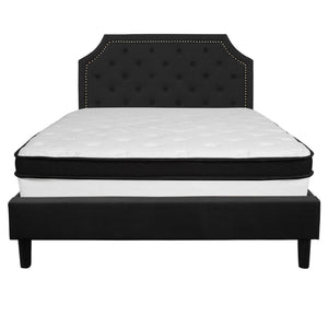 English Elm Brighton Queen Size Upholstered Platform Bed Set with Stylish Tufted Headboard & Hybrid Mattress Black SL-BMF-7-GG