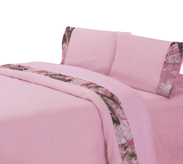 Hiend Accents Camo Sheet Set – Transform Your Bedroom With Nature-inspired Comfort And Rustic Charm For Relaxation Pink 100% Polyester Sl1002-qn-pk