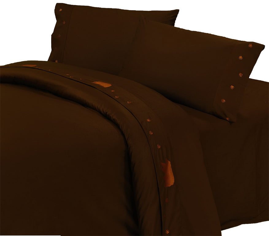 Hiend Accents 350tc Bear Embroidery Sheet Set - Cozy Cotton Bedding For Rustic Lodge Style Sleep Sanctuary Brown 100% Cotton Sl3505-kg-ch