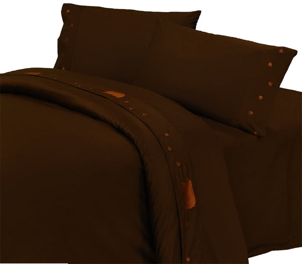 Hiend Accents 350tc Bear Embroidery Sheet Set - Cozy Cotton Bedding For Rustic Lodge Style Sleep Sanctuary Brown 100% Cotton Sl3505-kg-ch