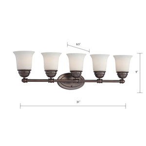 Thomas Lighting Bella Two Light Vanity Bar Brushed Metal Dome Glass Shades for Traditional Bathrooms 31 inches Bronze SL714515