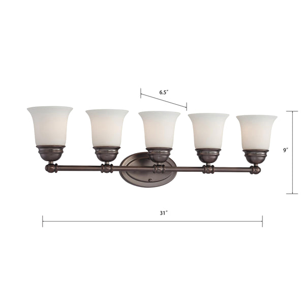 Thomas Lighting Bella Two Light Vanity Bar Brushed Metal Dome Glass Shades for Traditional Bathrooms 31 inches Bronze SL714515