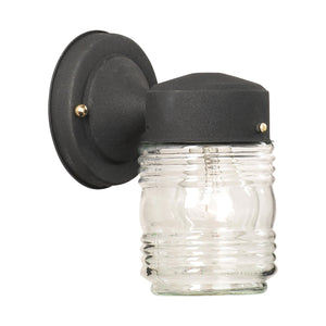 Thomas Lighting Puck Ribbed Glass Outdoor Wall Sconce Matte Black Modern Hardwired Patio Light SL7157