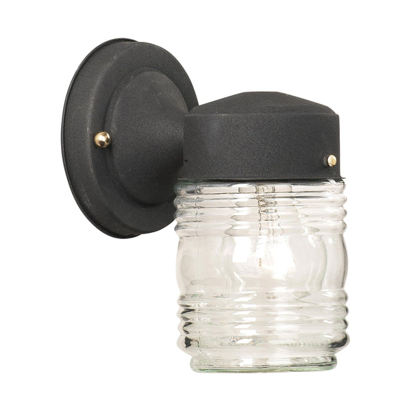 Thomas Lighting Puck Ribbed Glass Outdoor Wall Sconce Matte Black Modern Hardwired Patio Light SL7157
