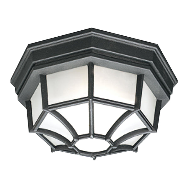 Thomas Lighting Cirque Geometric Outdoor Flush Mount Matte Black Metal Frosted Glass Entryway Light SL7457