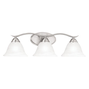 Thomas Lighting Prestige Alabaster Glass Tulip Shade Vanity Light Brushed Metal Bathroom Fixture Nickel 26.5 inches Wide 3-Light Vanity Light SL748378