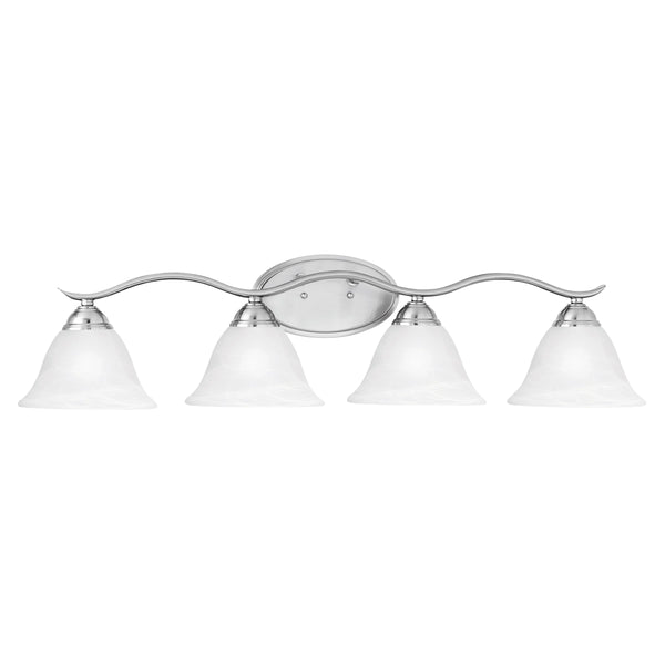 Thomas Lighting Prestige Alabaster Glass Tulip Shade Vanity Light Brushed Metal Bathroom Fixture Nickel 36 inches Wide 4-Light Vanity Light SL748478