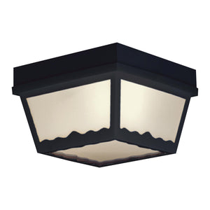 Thomas Lighting Wavy Frosted Glass Outdoor Flush Mount Porch Ceiling Light with Decorative Metal Detail Black 8 inches SL7577