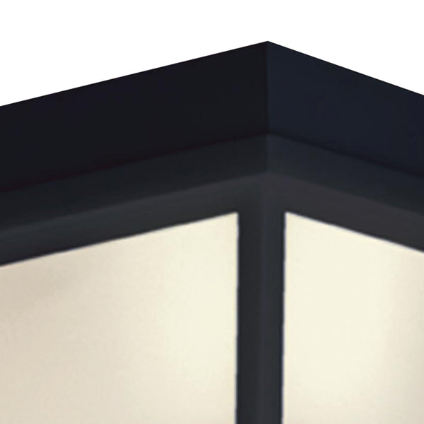 Thomas Lighting Wavy Frosted Glass Outdoor Flush Mount Porch Ceiling Light with Decorative Metal Detail Black 8 inches SL7577