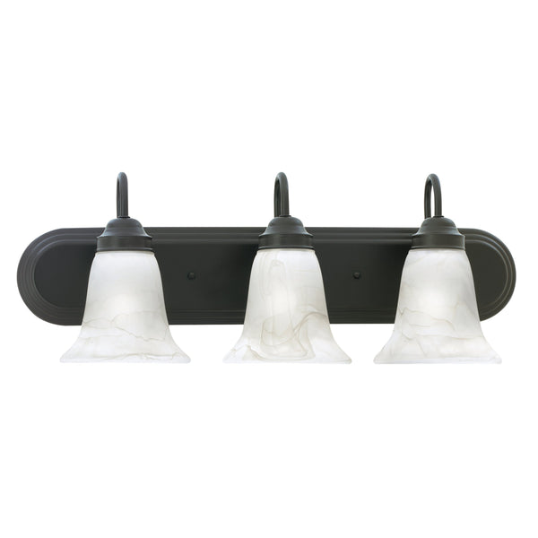 Thomas Lighting Homestead Three Light Vanity Bar Bronze Tulip Glass Shades Bathroom Fixture SL758363