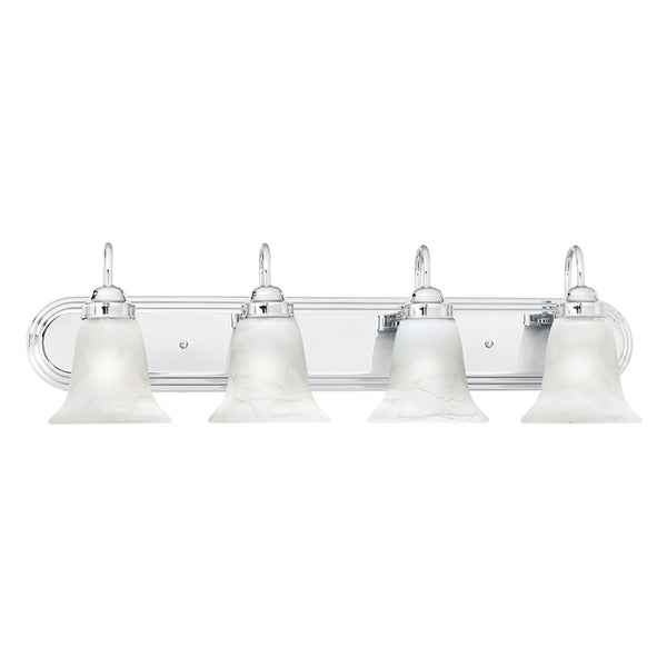 Thomas Lighting Homestead Four Light Vanity Bar Chrome Finish Tulip Glass Shades Bathroom Wall Fixture SL75844