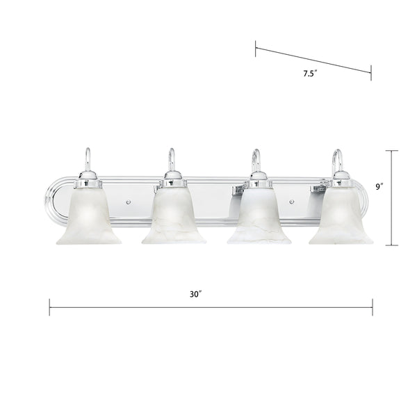Thomas Lighting Homestead Four Light Vanity Bar Chrome Finish Tulip Glass Shades Bathroom Wall Fixture SL75844