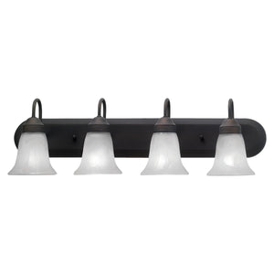 Thomas Lighting Homestead Four Light Vanity Bar Bronze Finish Tulip Glass Shades Traditional Bath SL758463