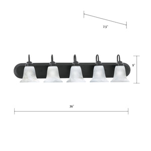 Thomas Lighting Homestead Five Light Vanity Bar Bronze Tulip Glass Shades Bathroom Wall Fixture SL758563
