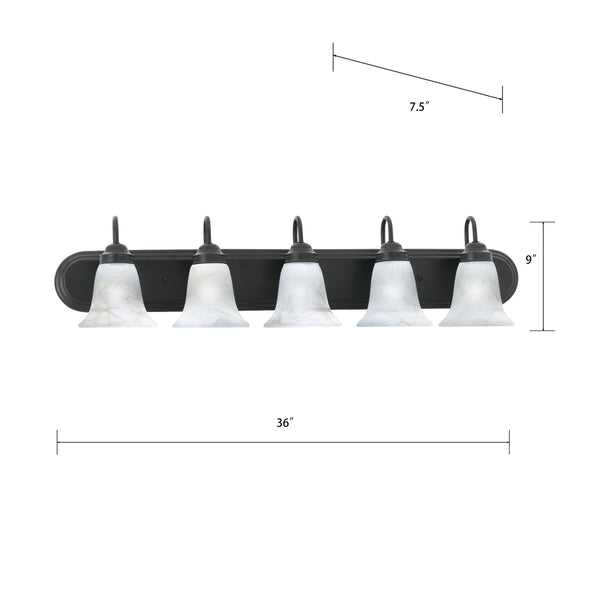 Thomas Lighting Homestead Five Light Vanity Bar Bronze Tulip Glass Shades Bathroom Wall Fixture SL758563