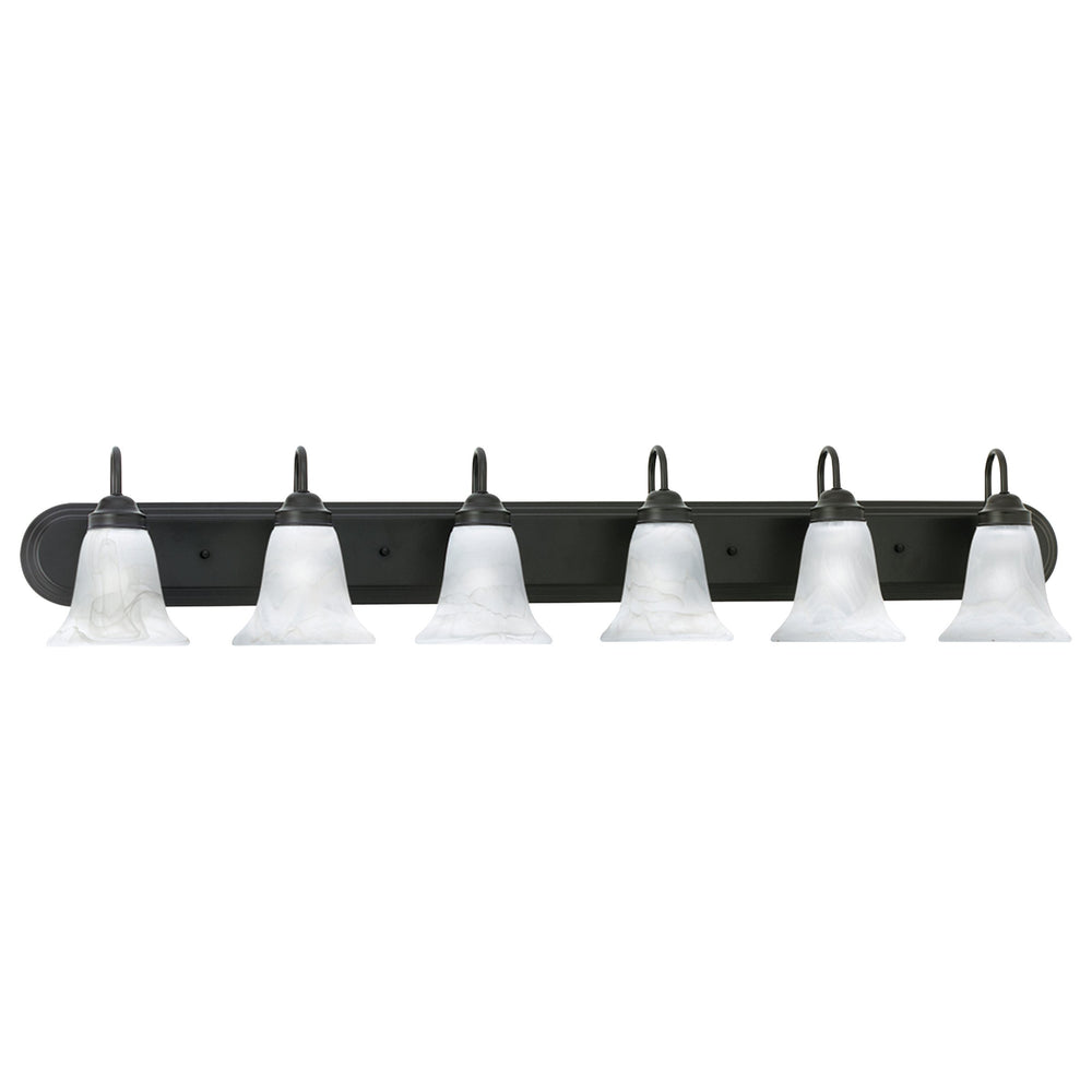 Thomas Lighting Homestead Six Light Vanity Bar Bronze Tulip Glass Shades Bathroom Wall Fixture SL758663
