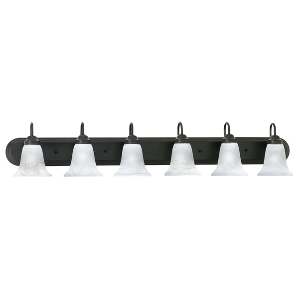 Thomas Lighting Homestead Six Light Vanity Bar Bronze Tulip Glass Shades Bathroom Wall Fixture SL758663