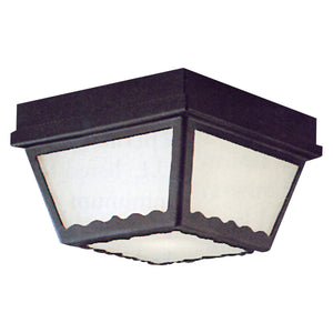 Thomas Lighting Wavy Frosted Glass Outdoor Flush Mount Porch Ceiling Light with Decorative Metal Detail Black 9.5 inches SL7597