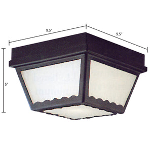 Thomas Lighting Wavy Frosted Glass Outdoor Flush Mount Porch Ceiling Light with Decorative Metal Detail Black 9.5 inches SL7597