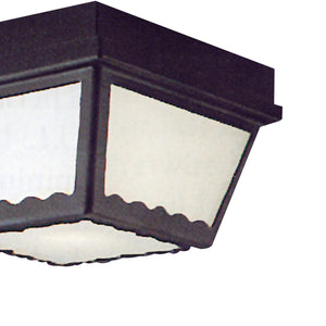 Thomas Lighting Wavy Frosted Glass Outdoor Flush Mount Porch Ceiling Light with Decorative Metal Detail Black 9.5 inches SL7597