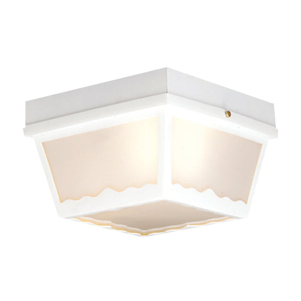 Thomas Lighting Wavy Frosted Glass Outdoor Flush Mount Porch Ceiling Light with Decorative Metal Detail White 10 inches SL7598