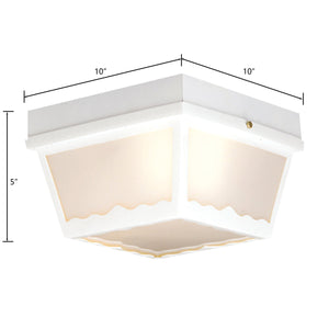 Thomas Lighting Wavy Frosted Glass Outdoor Flush Mount Porch Ceiling Light with Decorative Metal Detail White 10 inches SL7598