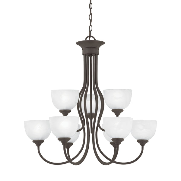 Thomas Lighting Tahoe Three Light Chandelier with Bell Glass Shades for Dining Room or Foyer 30 inches Bronze SL801663