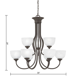 Thomas Lighting Tahoe Three Light Chandelier with Bell Glass Shades for Dining Room or Foyer 30 inches Bronze SL801663