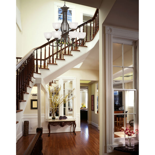 Thomas Lighting Tahoe Three Light Chandelier with Bell Glass Shades for Dining Room or Foyer 30 inches Bronze SL801663