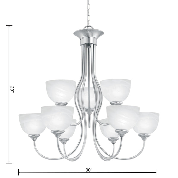 Thomas Lighting Tahoe Three Light Chandelier with Bell Glass Shades for Dining Room or Foyer 30 inches Nickel SL801678