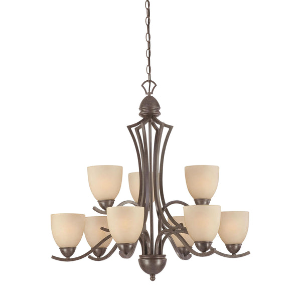 Thomas Lighting Triton Nine Light Metal Chandelier with Glass Shades for Dining and Entryway Spaces Bronze SL808322