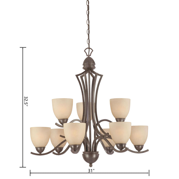 Thomas Lighting Triton Nine Light Metal Chandelier with Glass Shades for Dining and Entryway Spaces Bronze SL808322