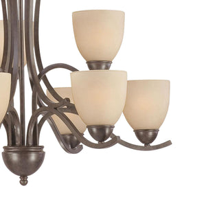 Thomas Lighting Triton Nine Light Metal Chandelier with Glass Shades for Dining and Entryway Spaces Bronze SL808322