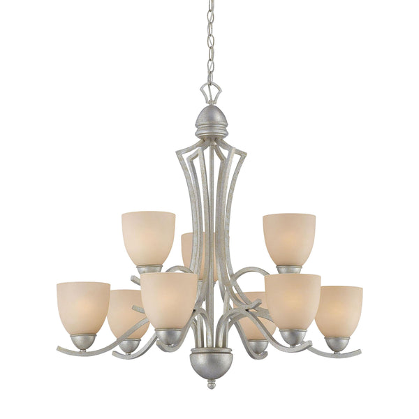 Thomas Lighting Triton Nine Light Metal Chandelier with Glass Shades for Dining and Entryway Spaces Silver SL808372