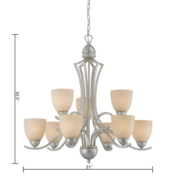 Thomas Lighting Triton Nine Light Metal Chandelier with Glass Shades for Dining and Entryway Spaces Silver SL808372