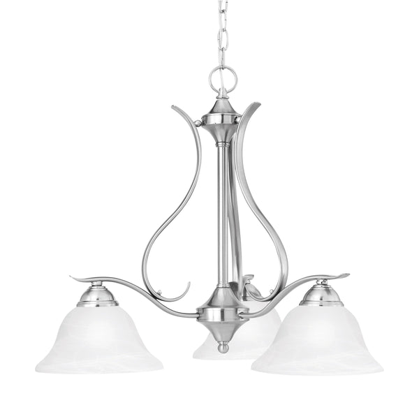 Thomas Lighting Prestige Three Light Chandelier with Alabaster Glass Shades for Dining and Entryway 26.5 inches Nickel SL863378