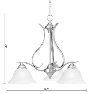 Thomas Lighting Prestige Three Light Chandelier with Alabaster Glass Shades for Dining and Entryway 26.5 inches Nickel SL863378