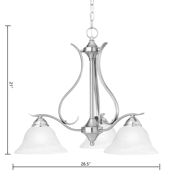 Thomas Lighting Prestige Three Light Chandelier with Alabaster Glass Shades for Dining and Entryway 26.5 inches Nickel SL863378